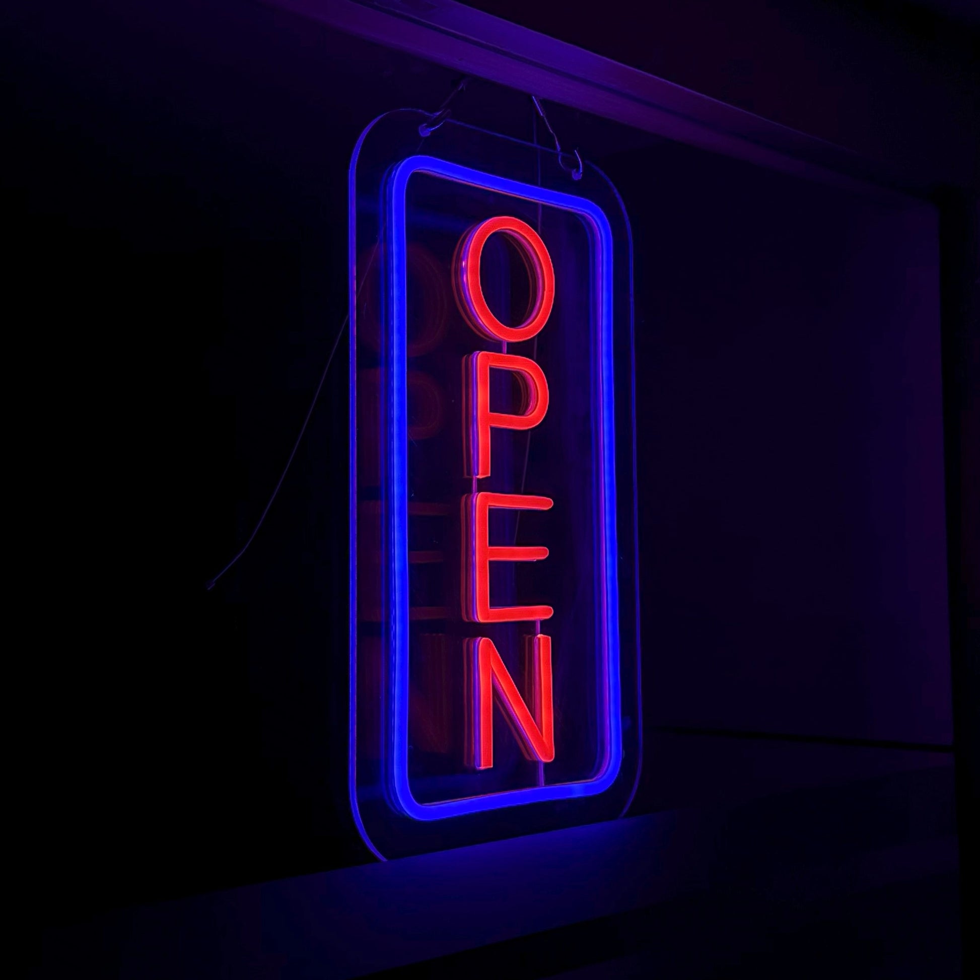 Vertical Open Neon Sign (Blue-Red)