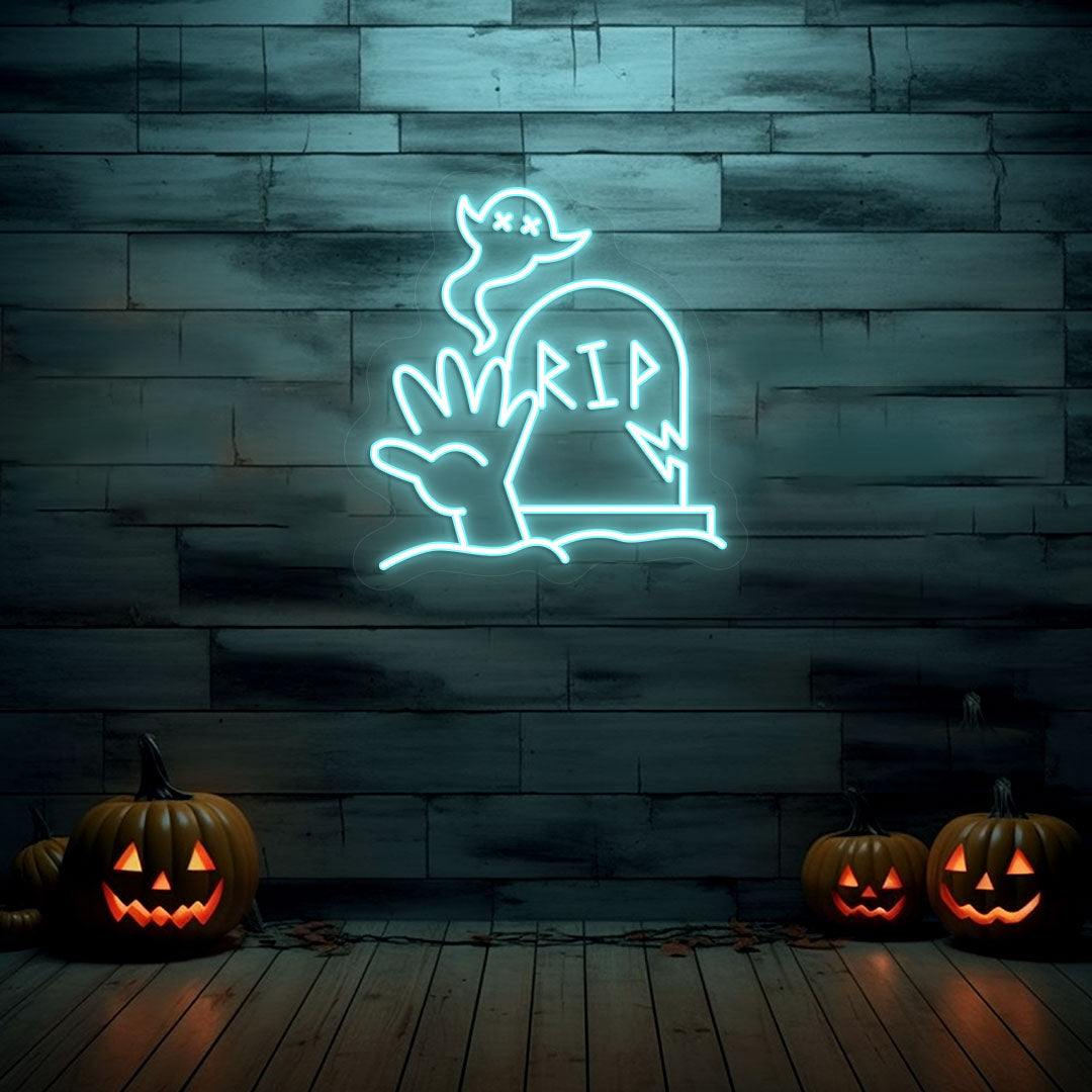 Graveyard RIP Tombstone Neon Sign | Iceblue