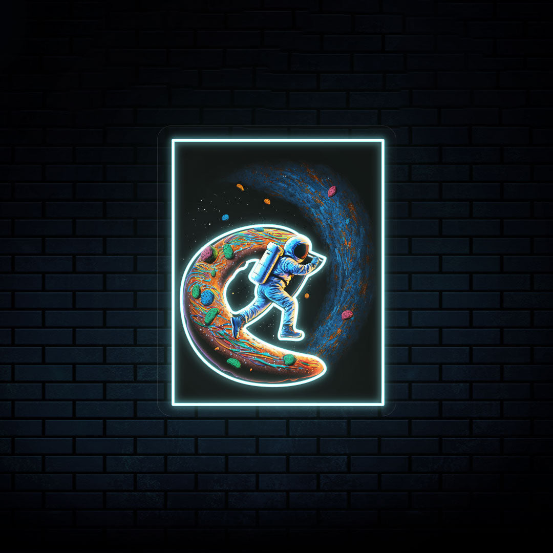 Astronaut On Donut Neon Artwork | Iceblue