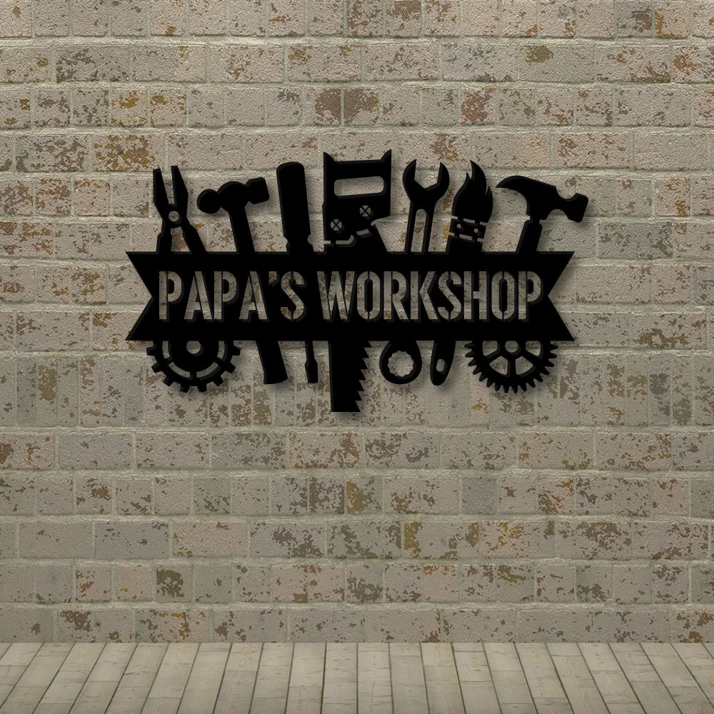 Custom Metal Garage Signs in Black colour mounted on wall