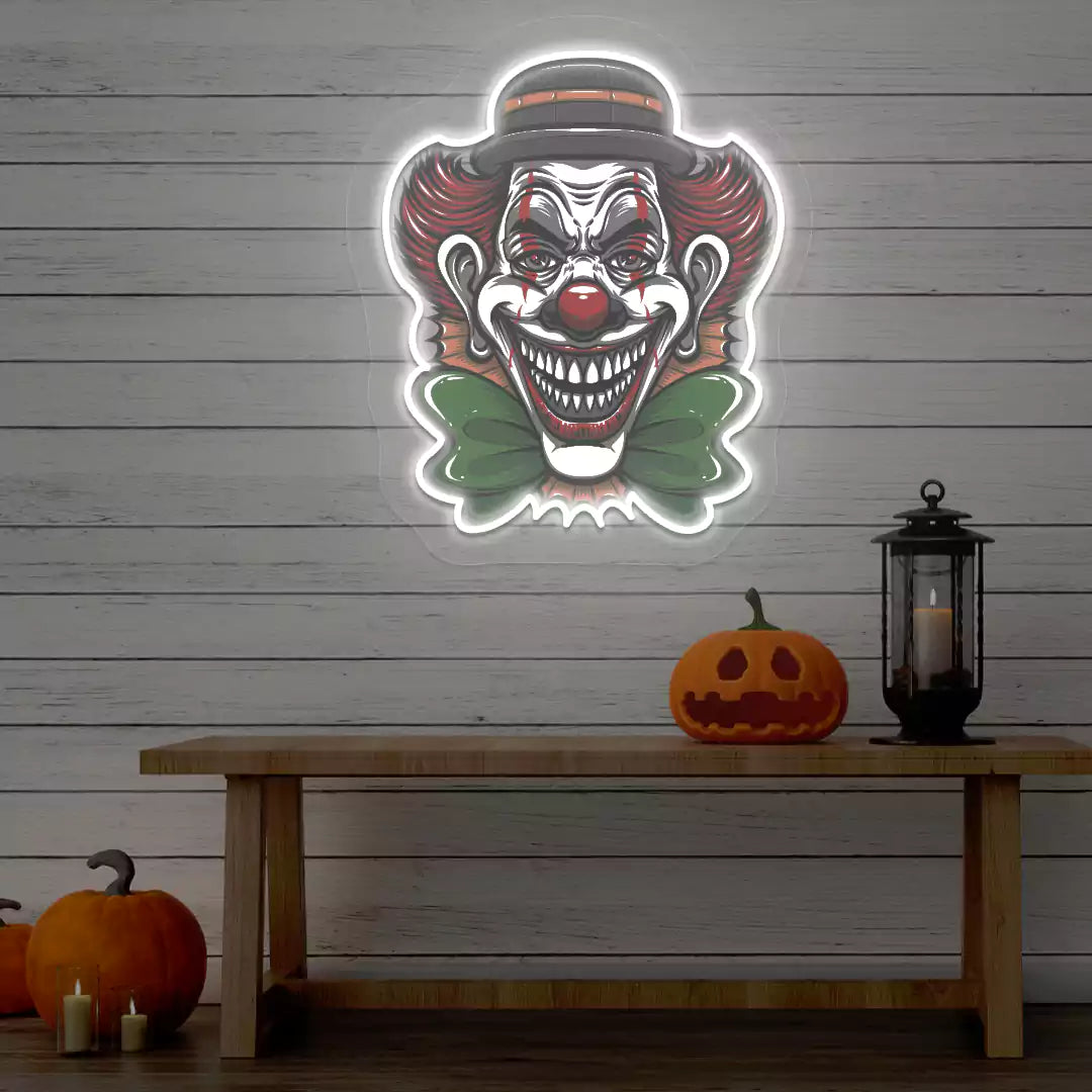 Evil Clown Neon Artwork | White