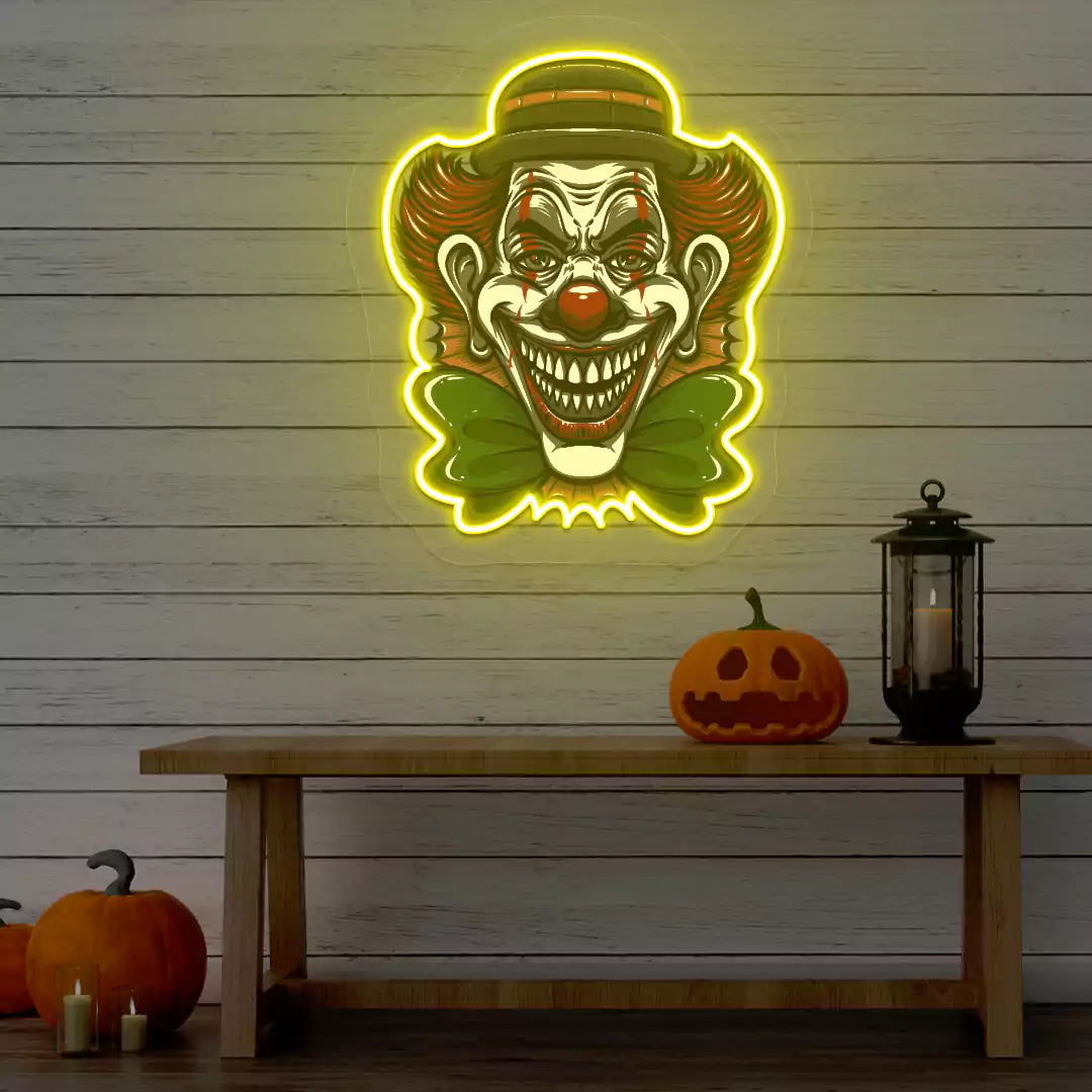 Evil Clown Neon Artwork | Yellow