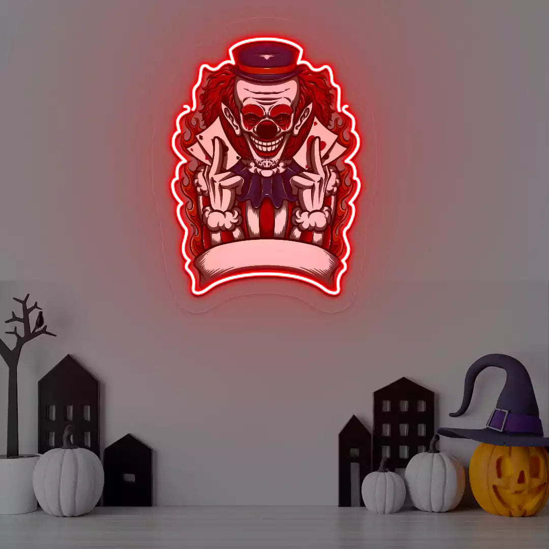Fire Ringmaster Clown Neon Artwork | Red