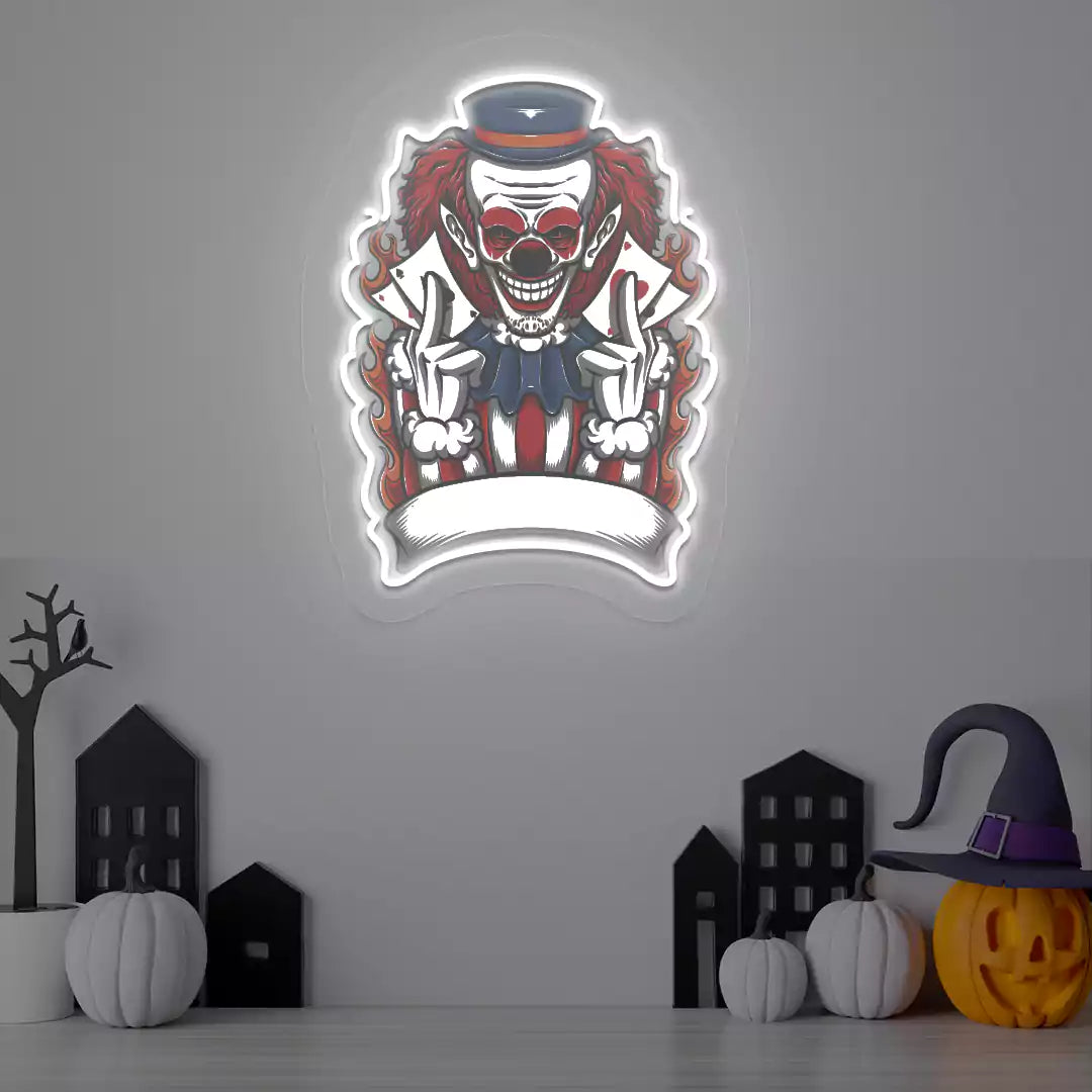 Fire Ringmaster Clown Neon Artwork | White