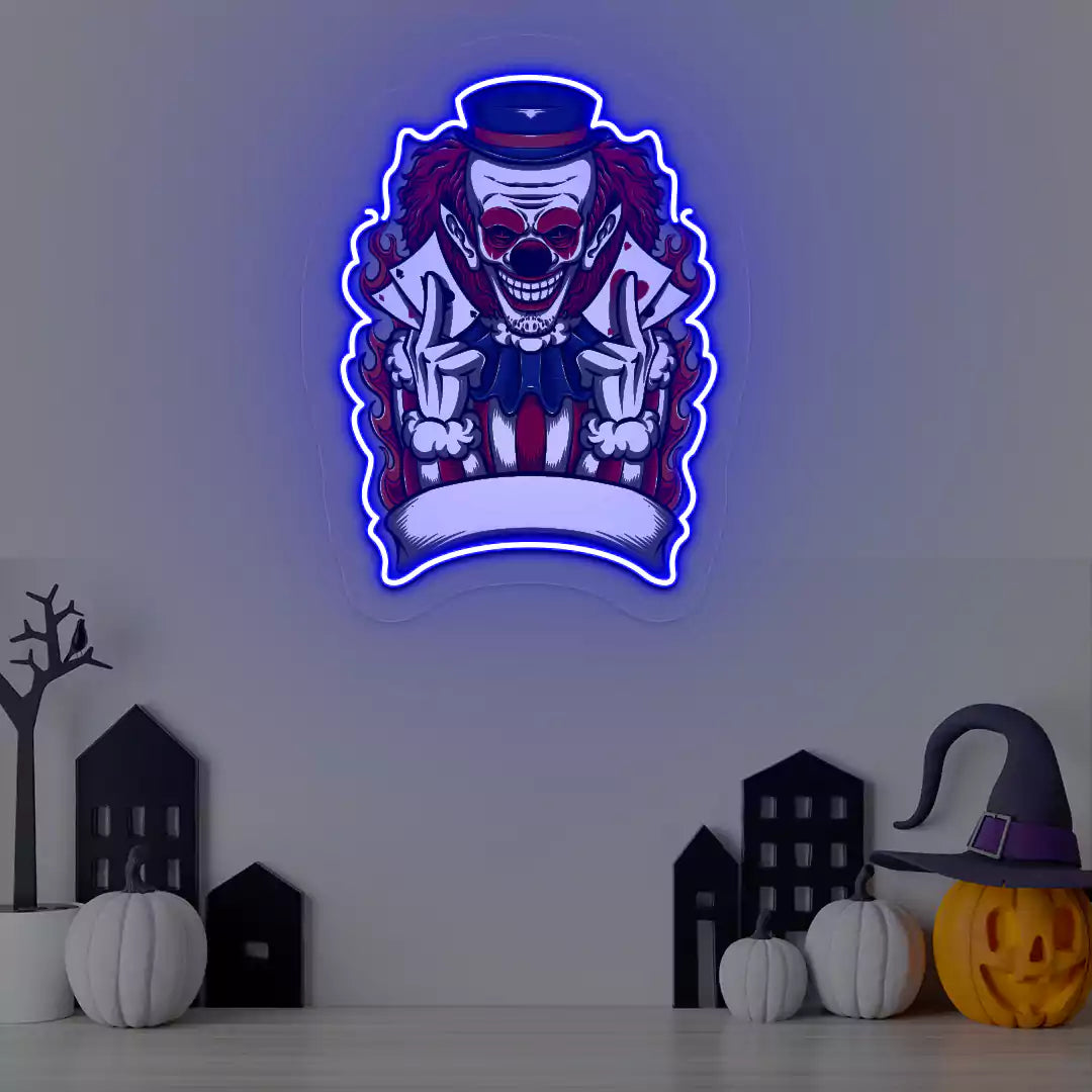Fire Ringmaster Clown Neon Artwork | Blue