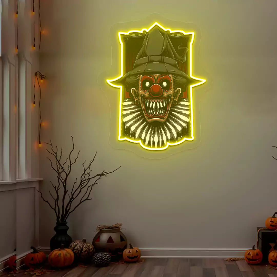 Haunted Clown Neon Artwork | Yellow