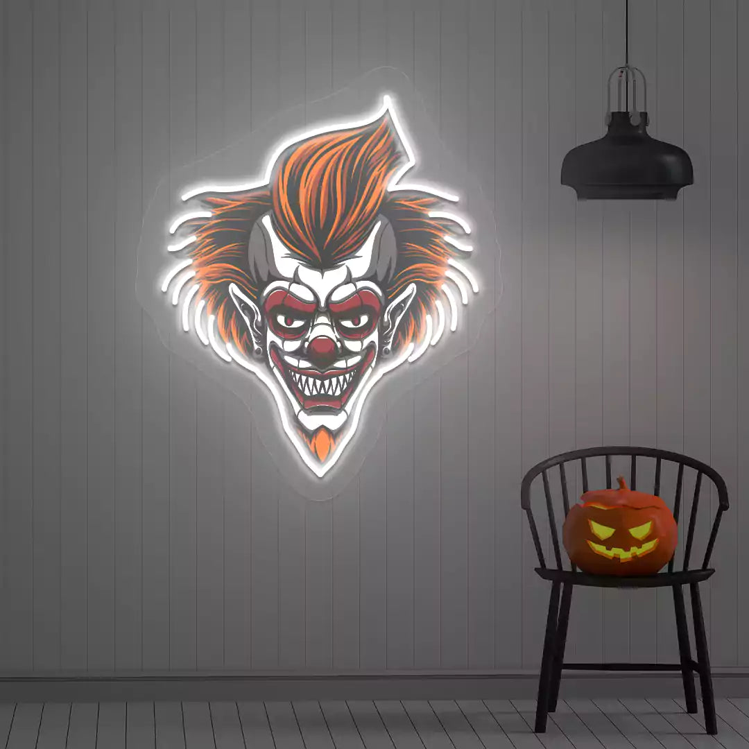 Fiendish Clown Neon Artwork | White
