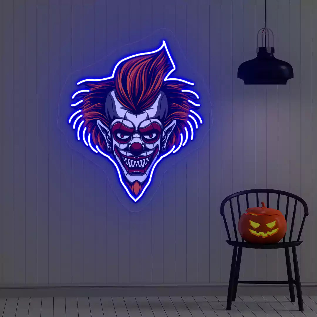 Fiendish Clown Neon Artwork | Blue