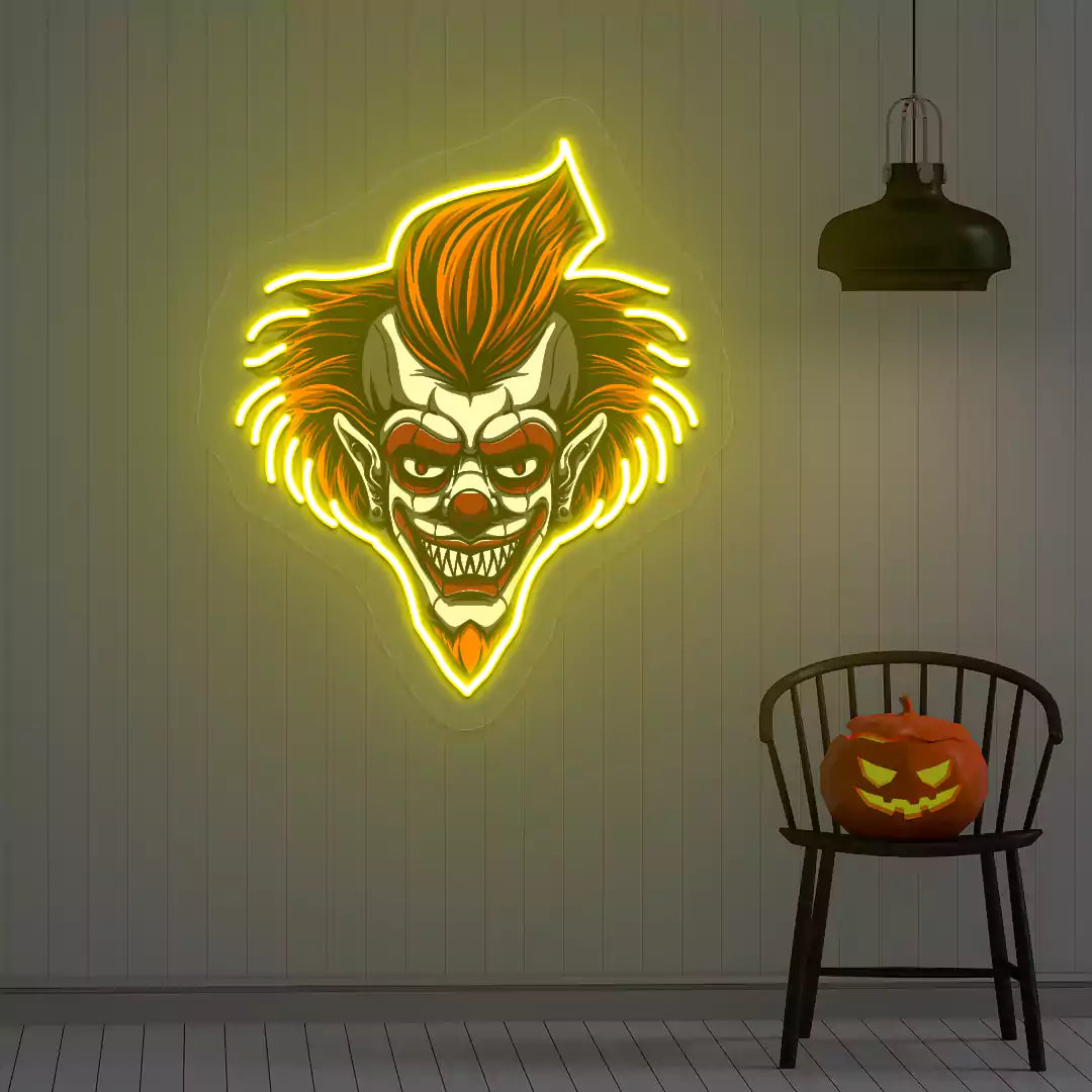 Fiendish Clown Neon Artwork | Yellow