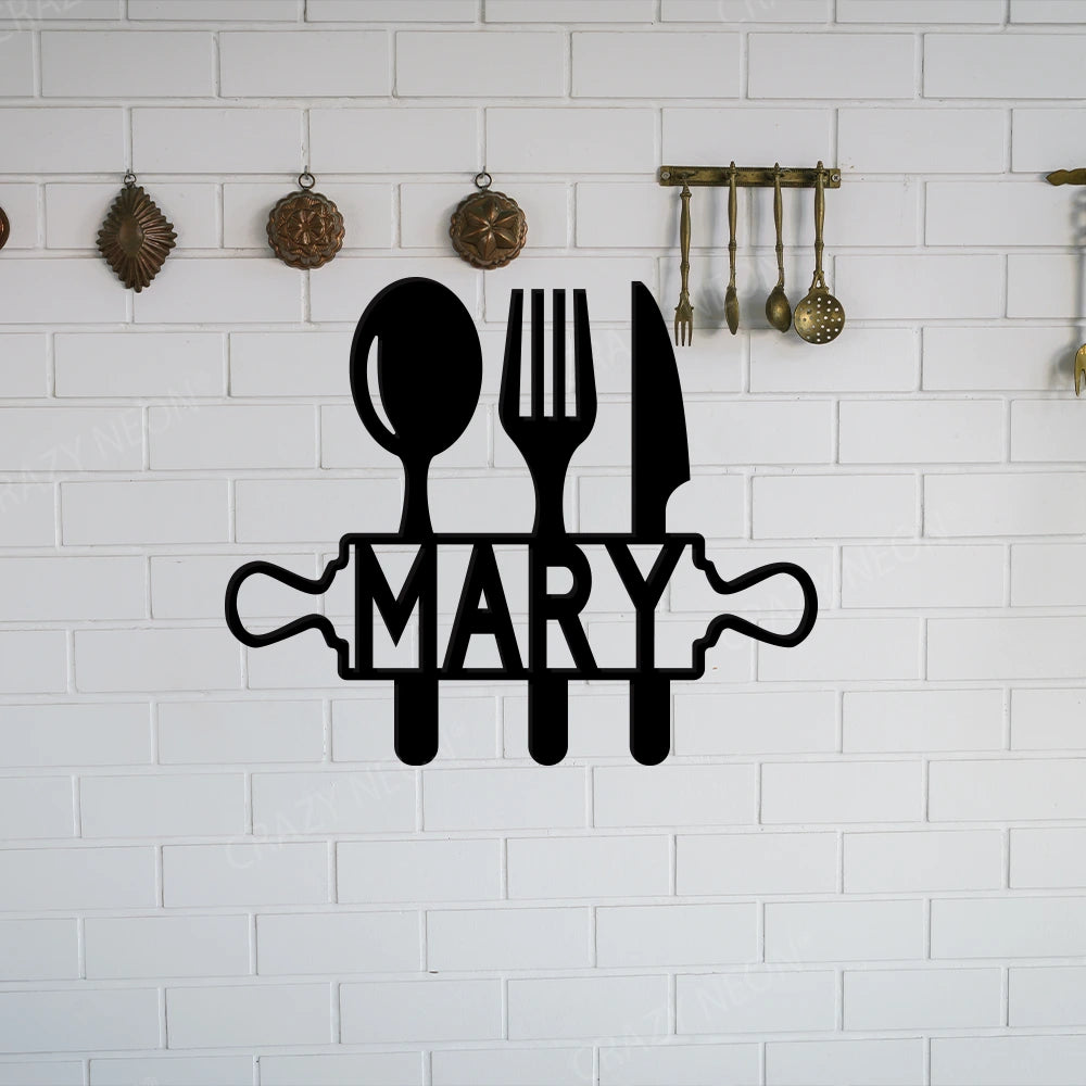 Personalize Kitchen Metal Sign in Black Colour mounted on wall