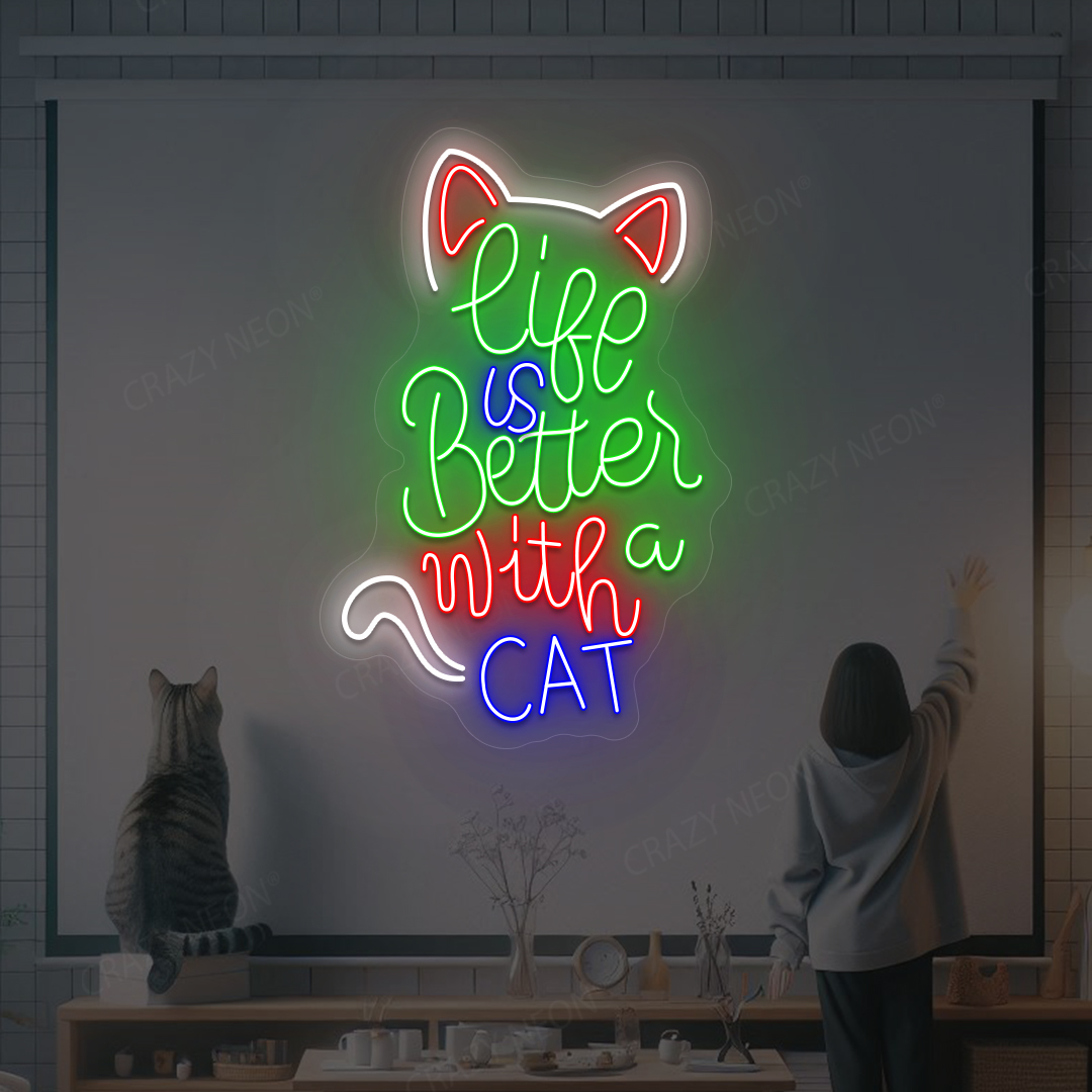 Life Is Better With A Cat Neon Sign | Green