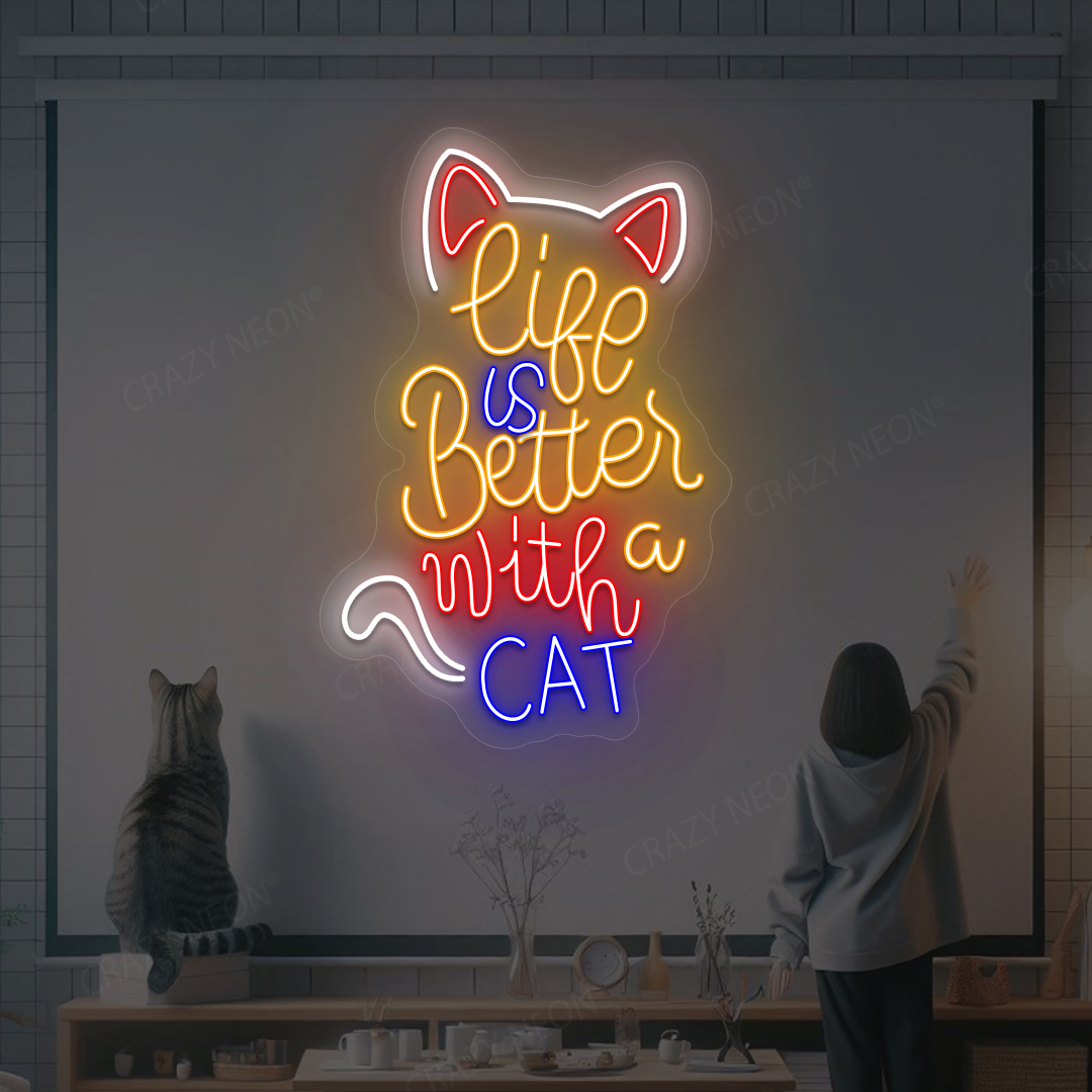 Life Is Better With A Cat Neon Sign | Orange