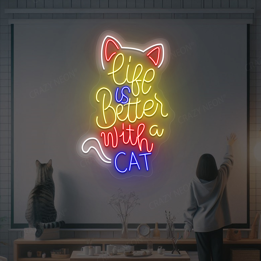 Life Is Better With A Cat Neon Sign | Yellow