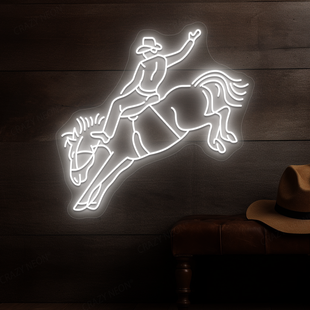 Rodeo Cowboy Neon Sign | White