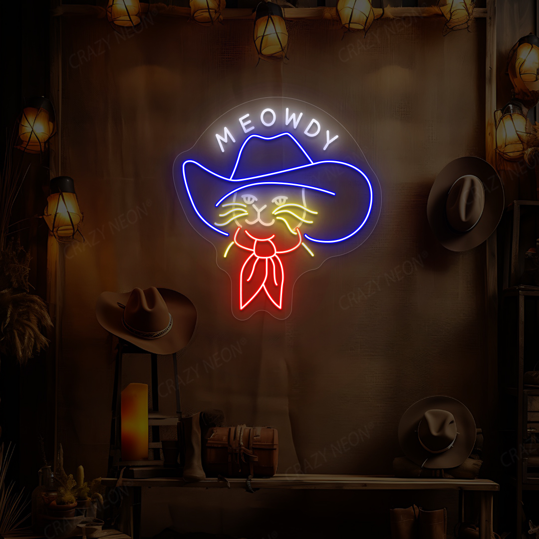 Meowdy Cowboy Cat Neon Sign | Blue