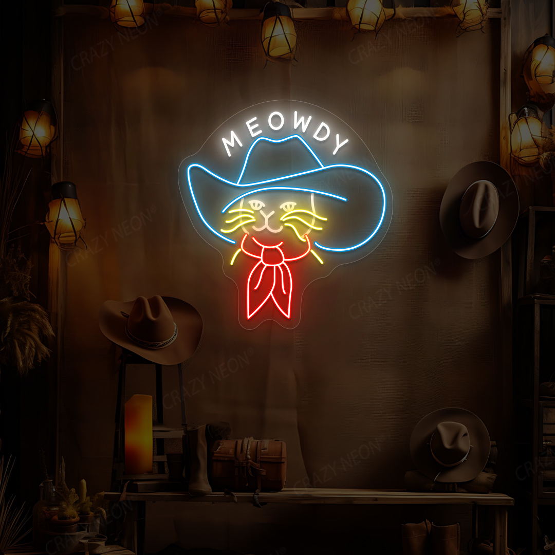 Meowdy Cowboy Cat Neon Sign | Iceblue