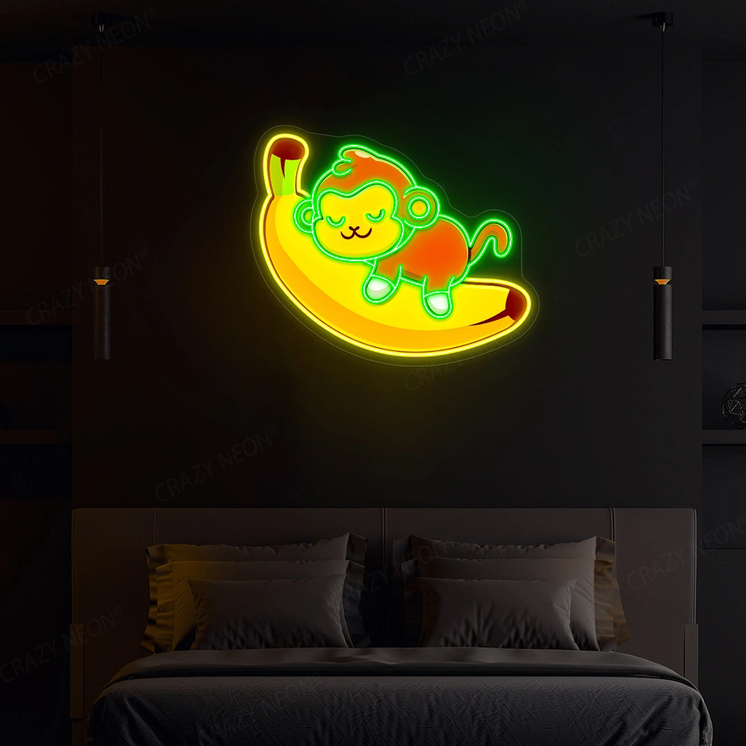 Sleeping Monkey Artwork Neon Sign | Green