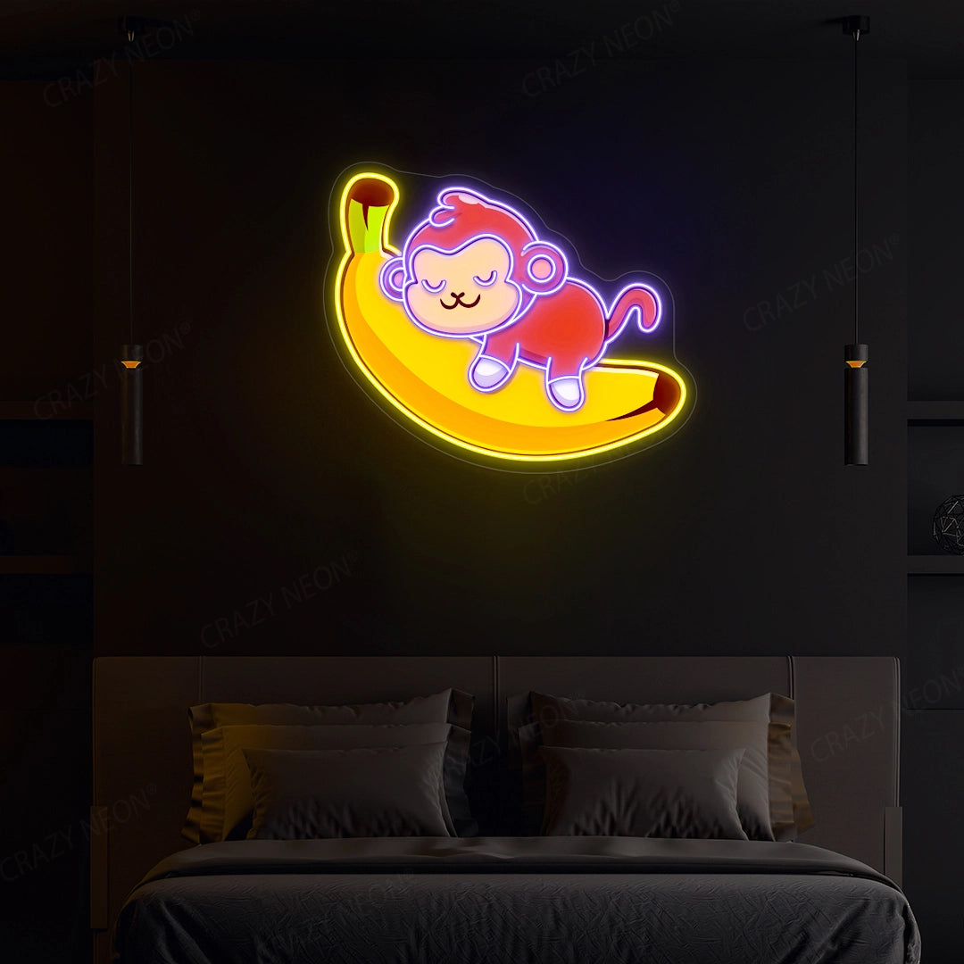 Sleeping Monkey artwork  Neon Sign | Purple