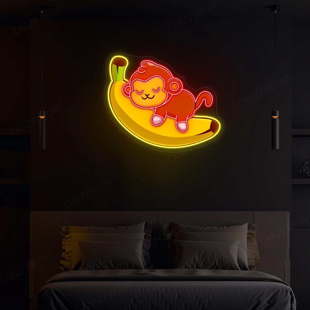 Sleeping Monkey artwork  Neon Sign | Red