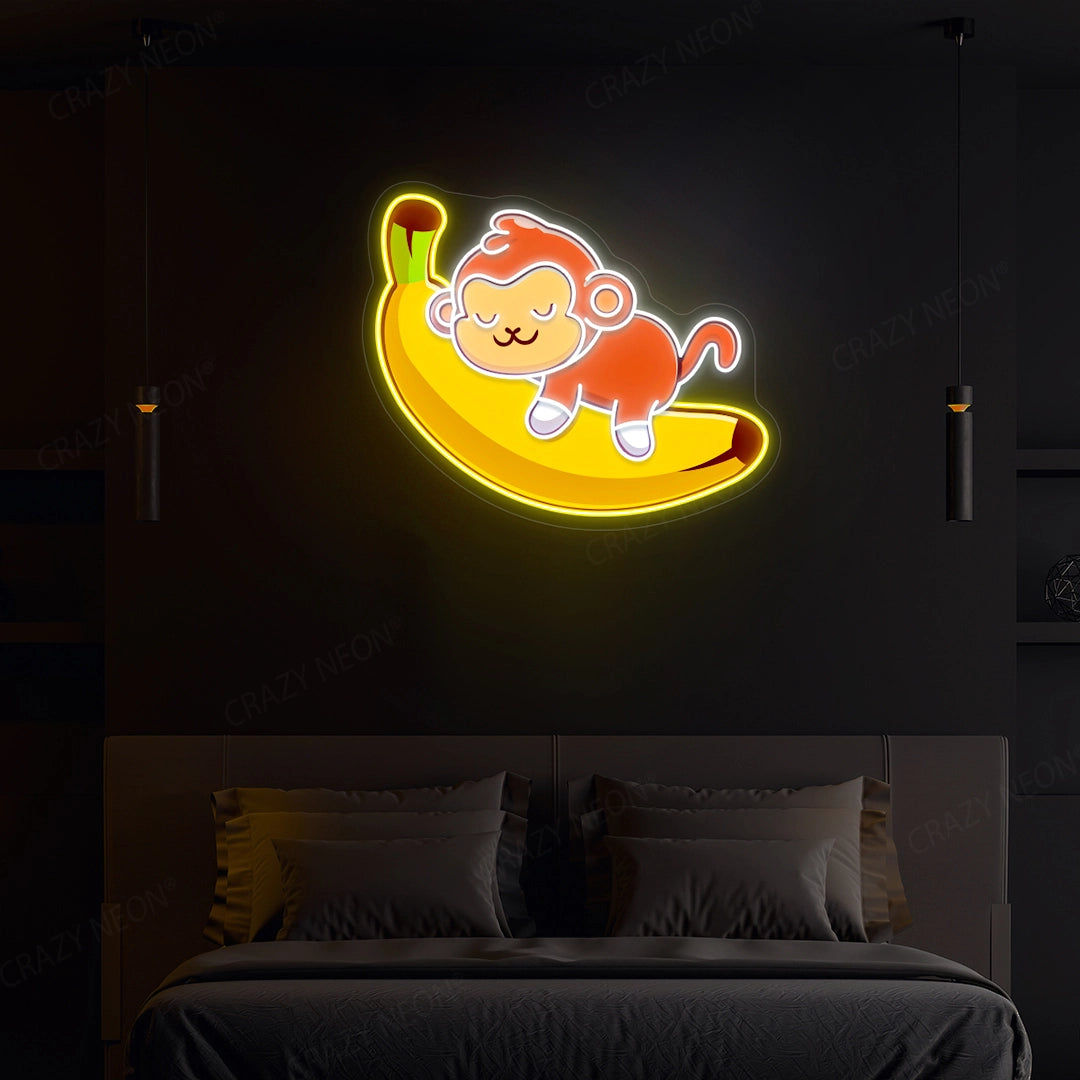 Sleeping Monkey Artwork Neon Sign | White