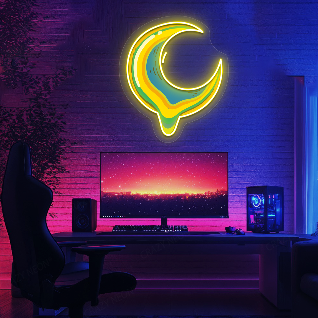 Melting Moon Neon Artwork | Yellow