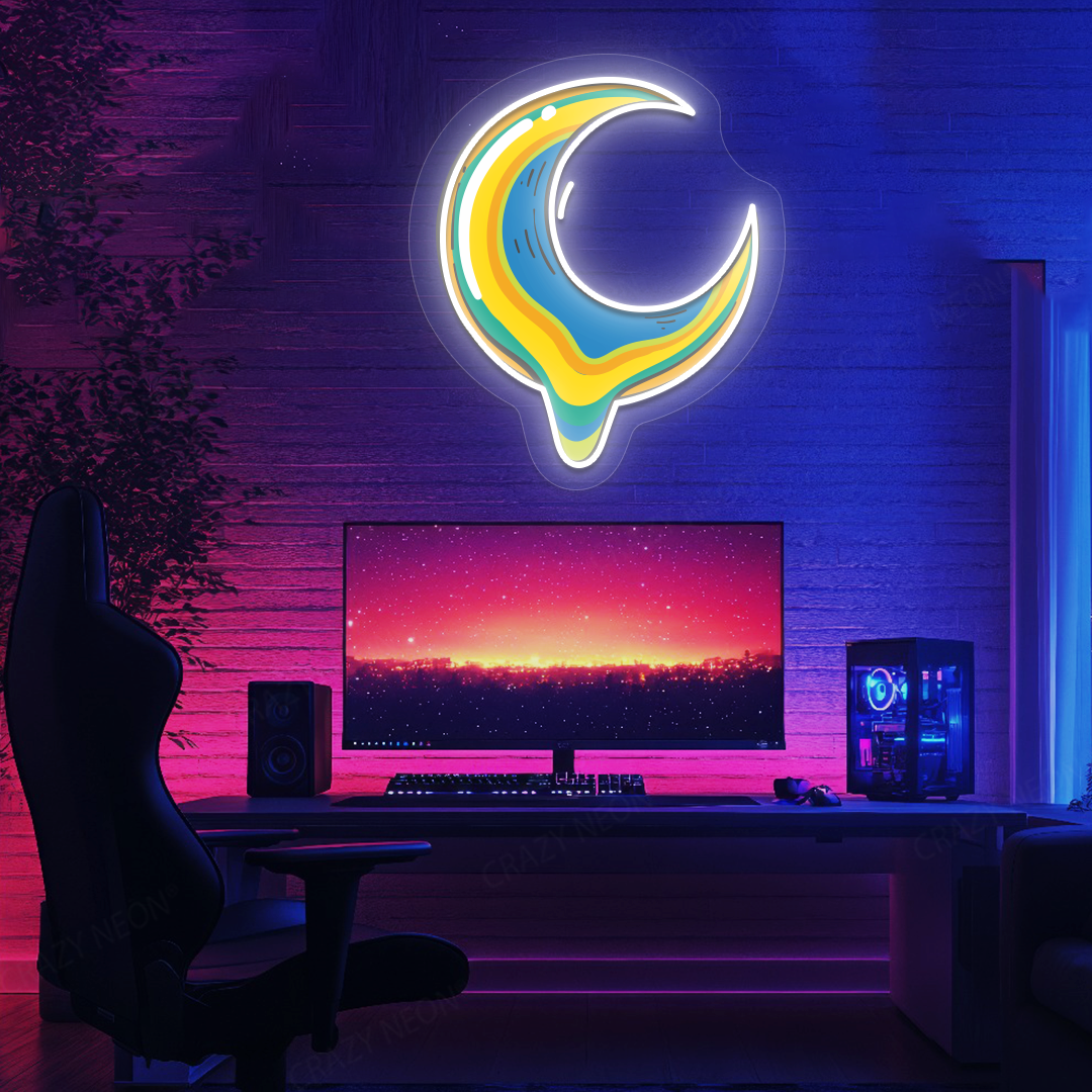 Melting Moon Neon Artwork | White