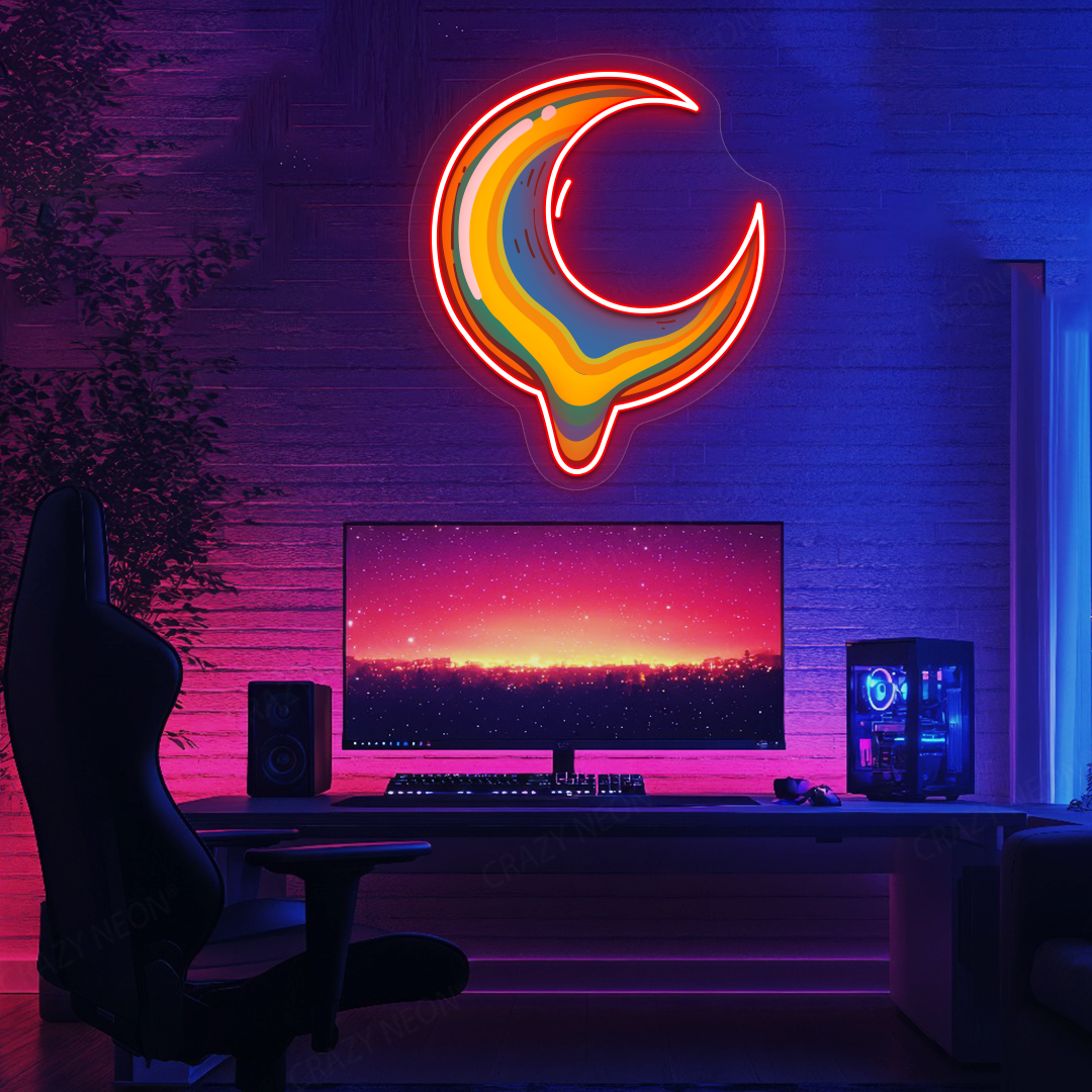 Melting Moon Neon Artwork | Red