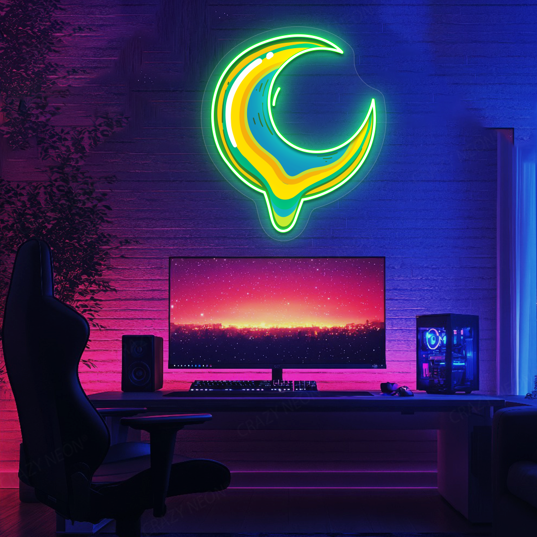 Melting Moon Neon Artwork | Green