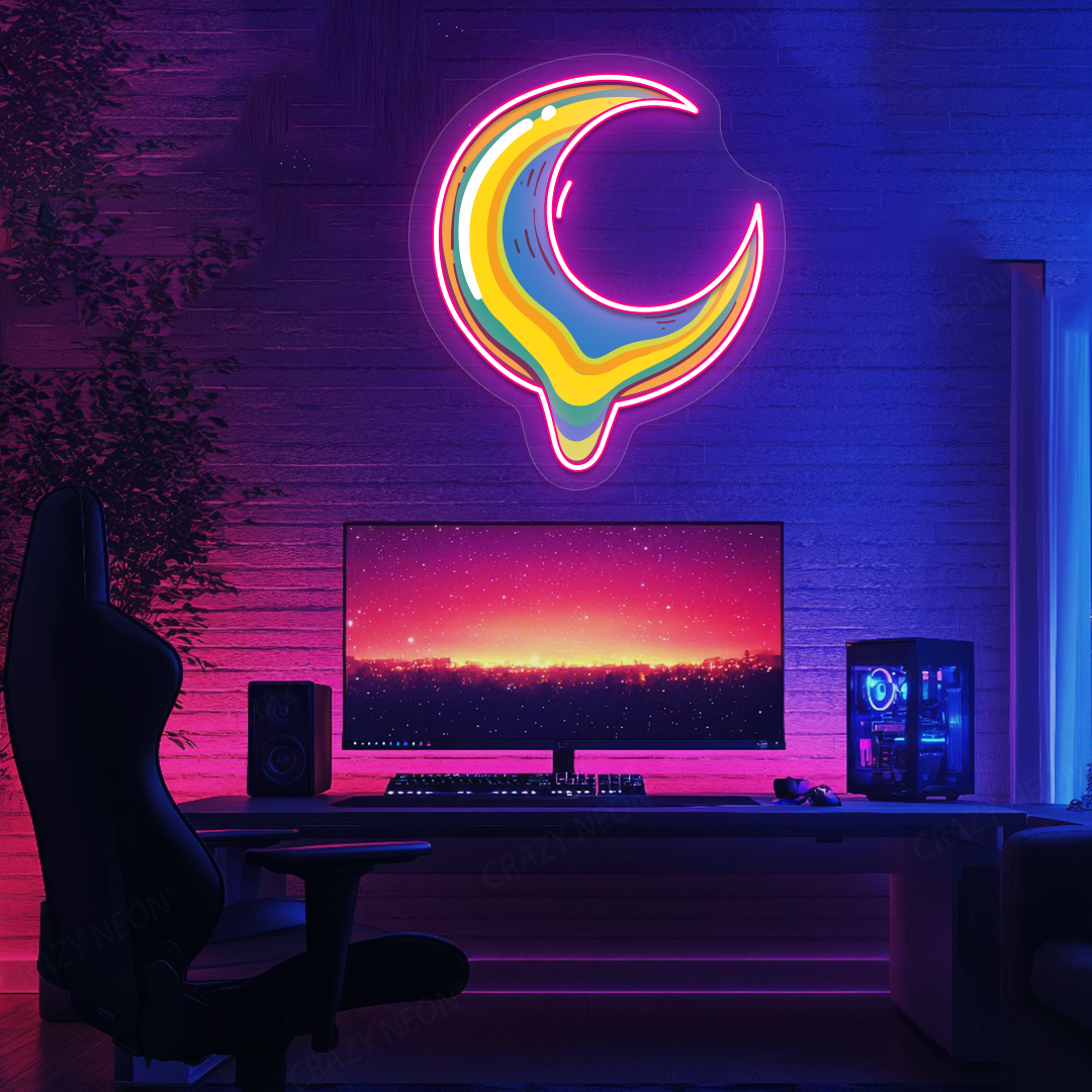 Melting Moon Neon Artwork | Pink