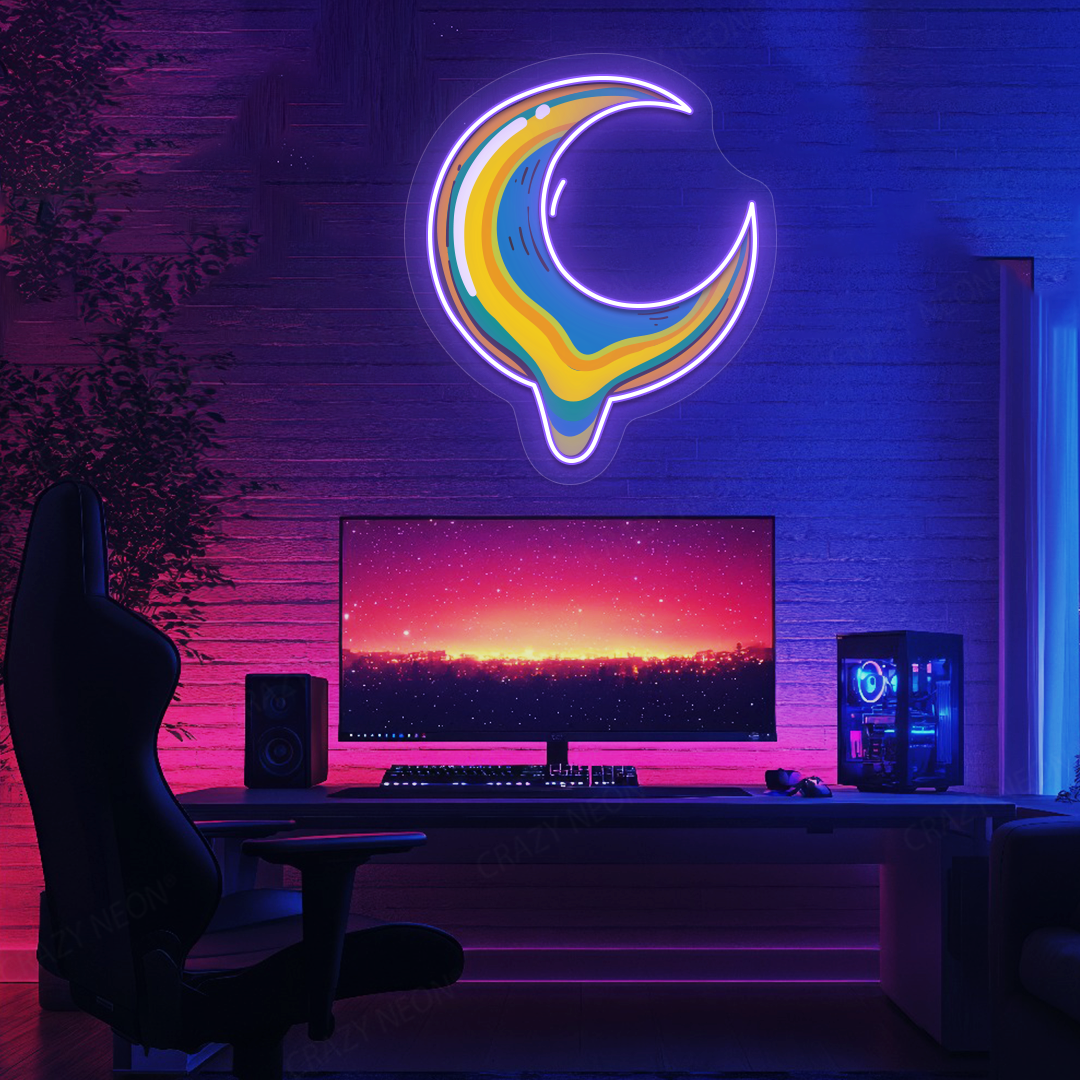 Melting Moon Neon Artwork | Purple