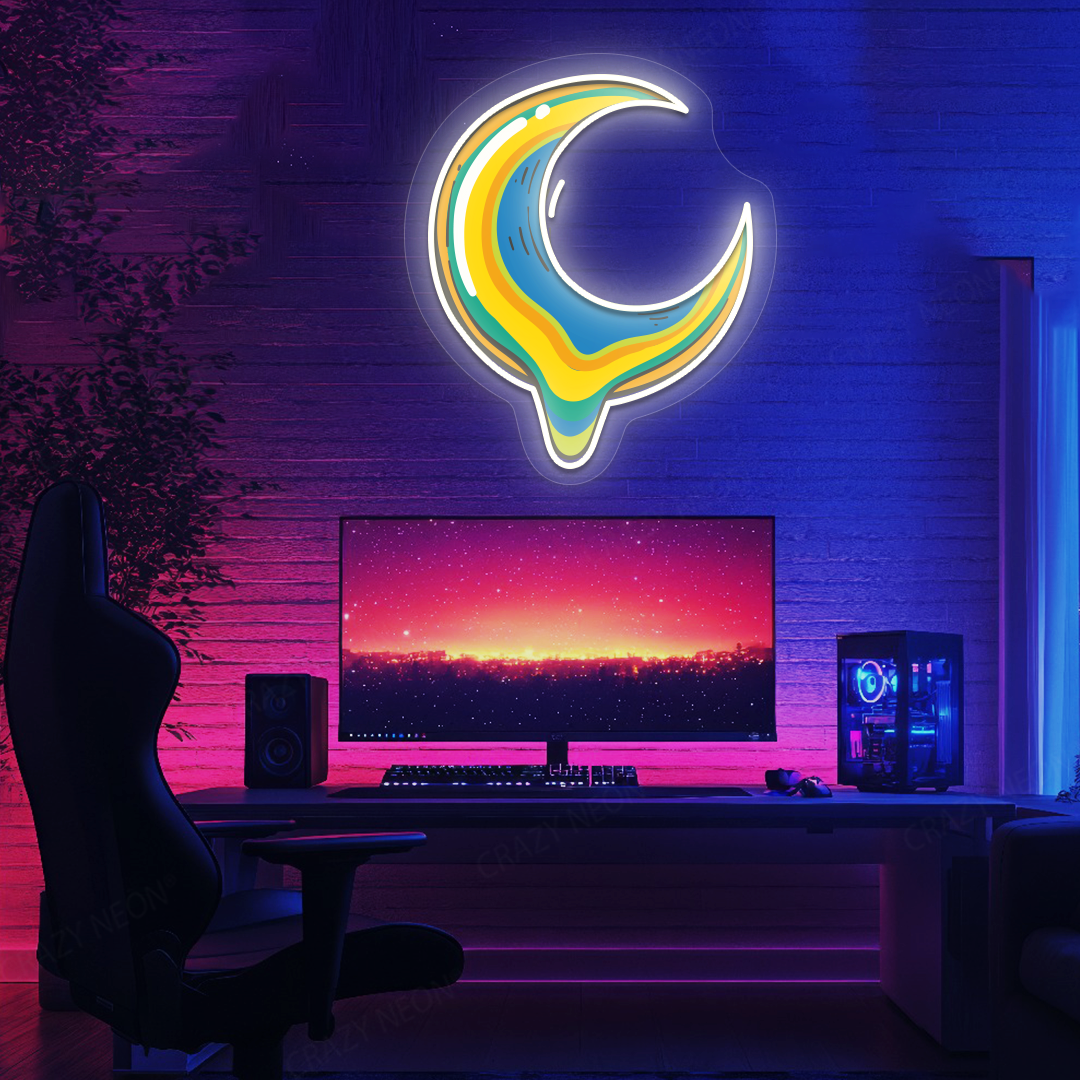 Melting Moon Neon Artwork | Warmwhite