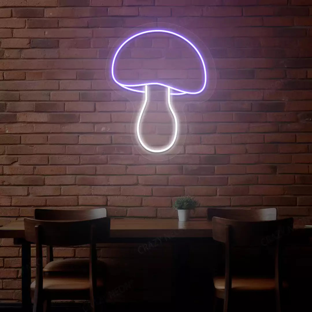Harvest mushroom neon sign in purple and white