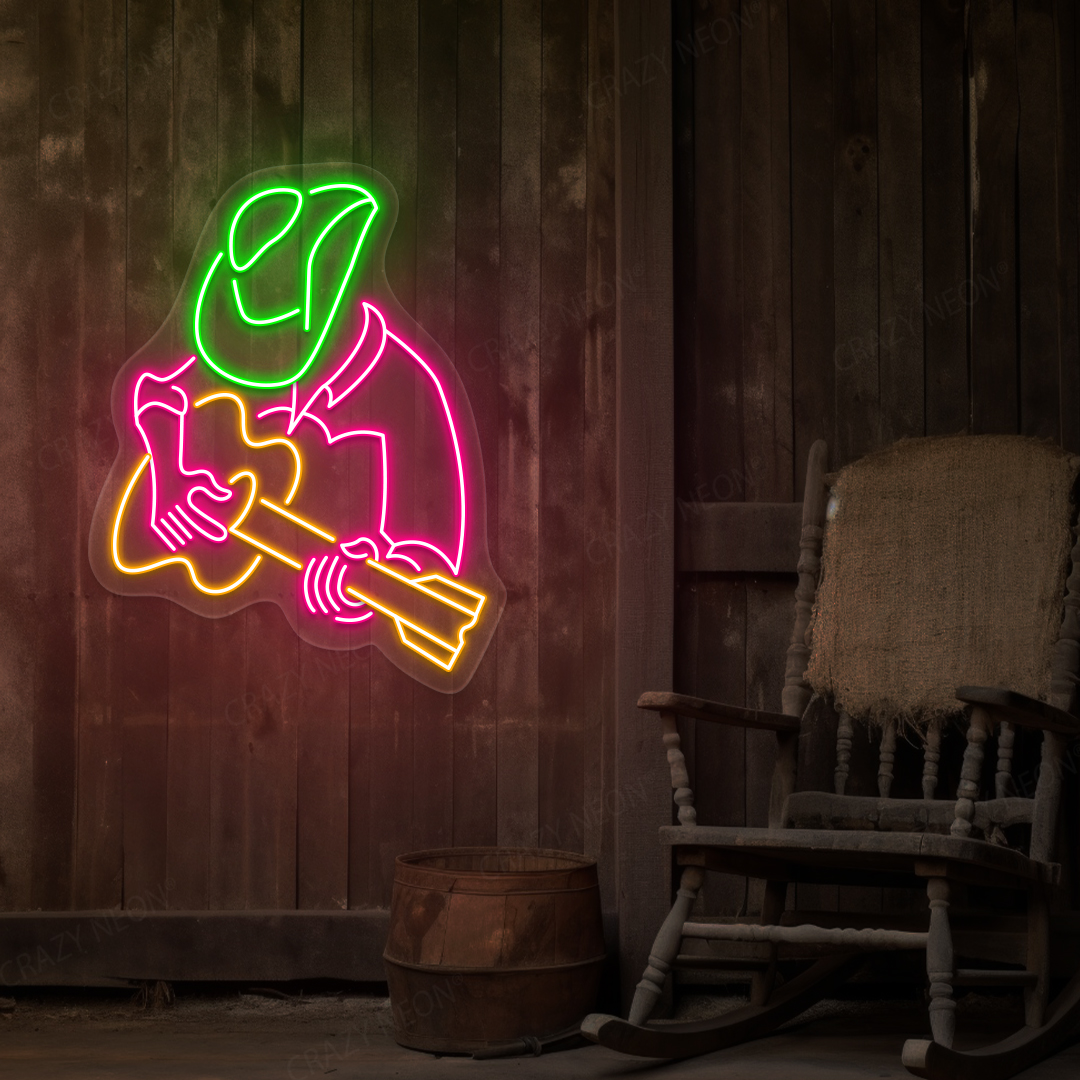 The Guitarist Cowboy Neon Sign | Orange