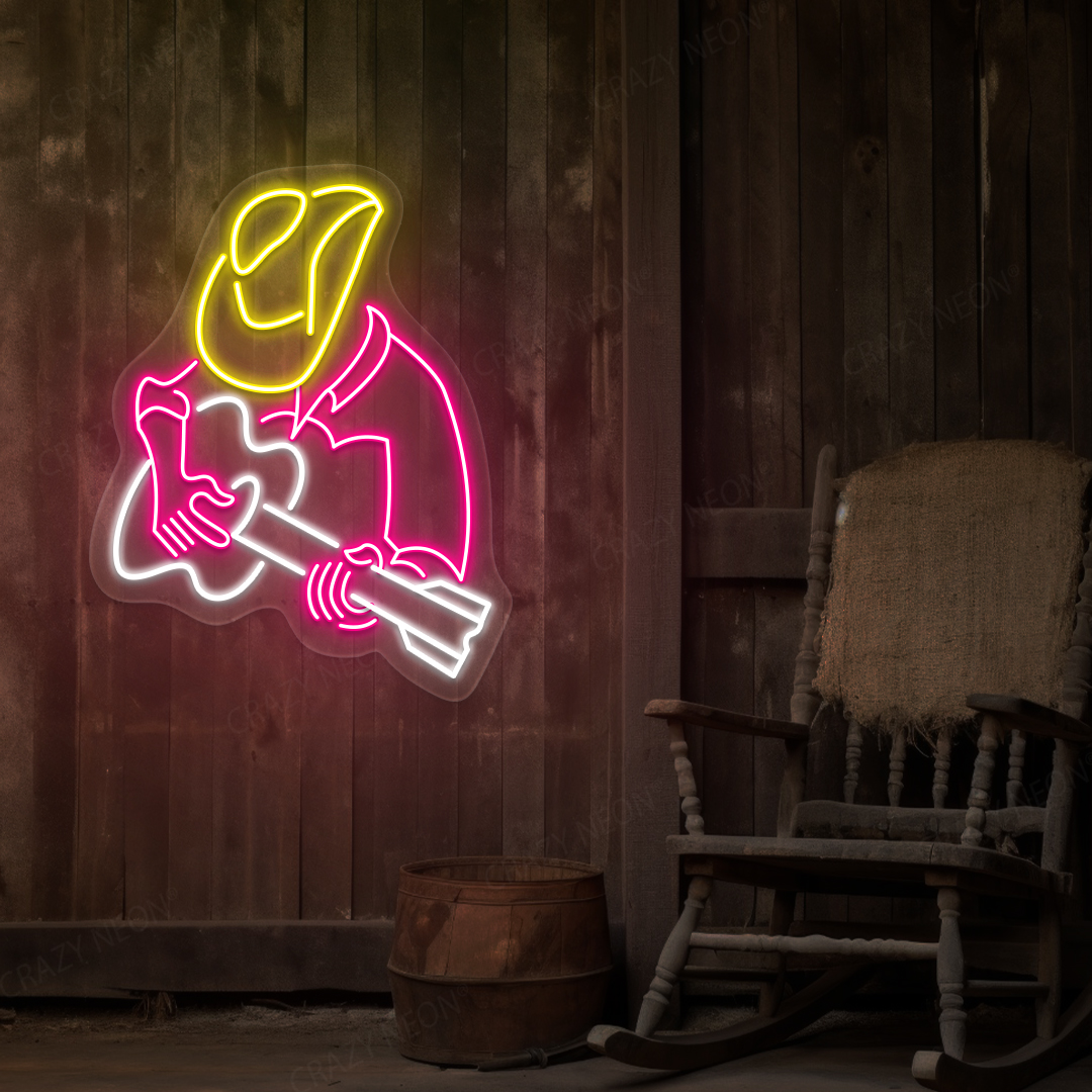 The Guitarist Cowboy Neon Sign | White