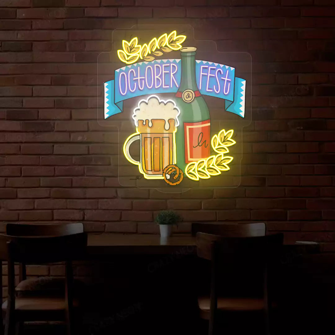 Oktoberfest Mug & Bottle Neon Sign | Purple