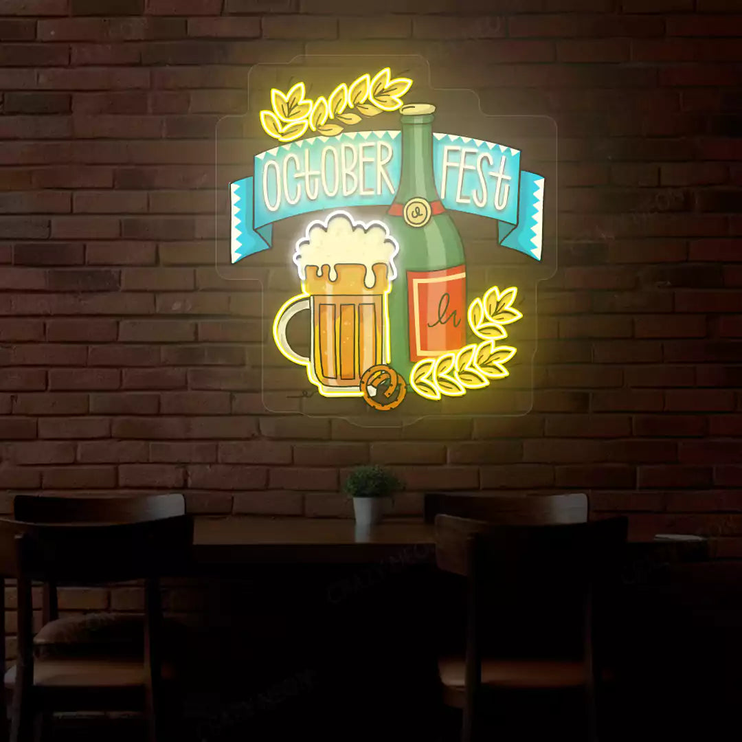 Oktoberfest Mug & Bottle Neon Sign | Warmwhite