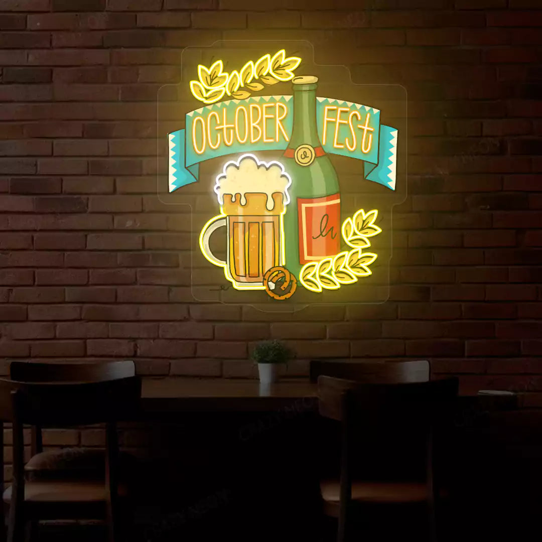 Oktoberfest Mug & Bottle Neon Sign | Orange