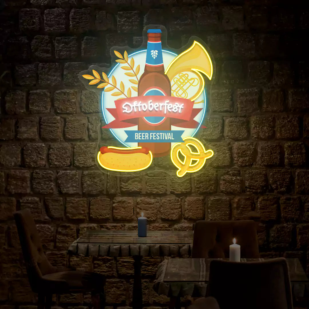 Oktoberfest Bavarian Beer Fest Neon Sign | White