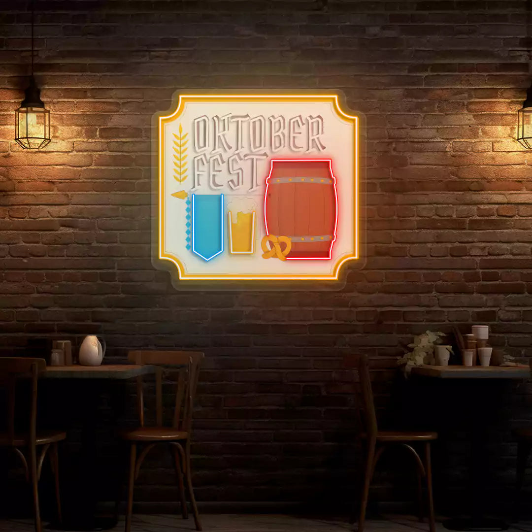 Oktoberfest Barrel Neon Sign | White
