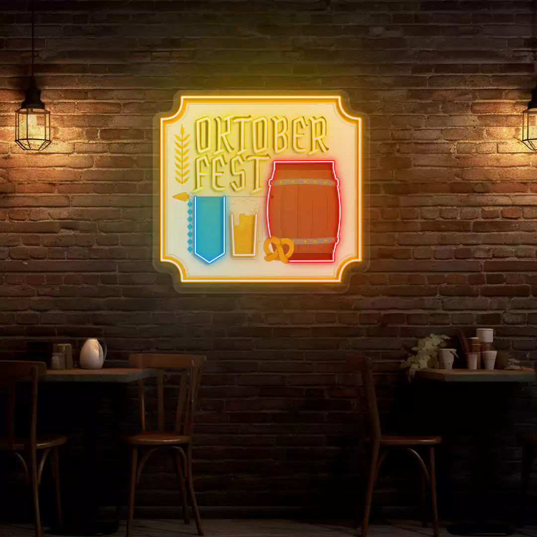 Oktoberfest Barrel Neon Sign | Yellow