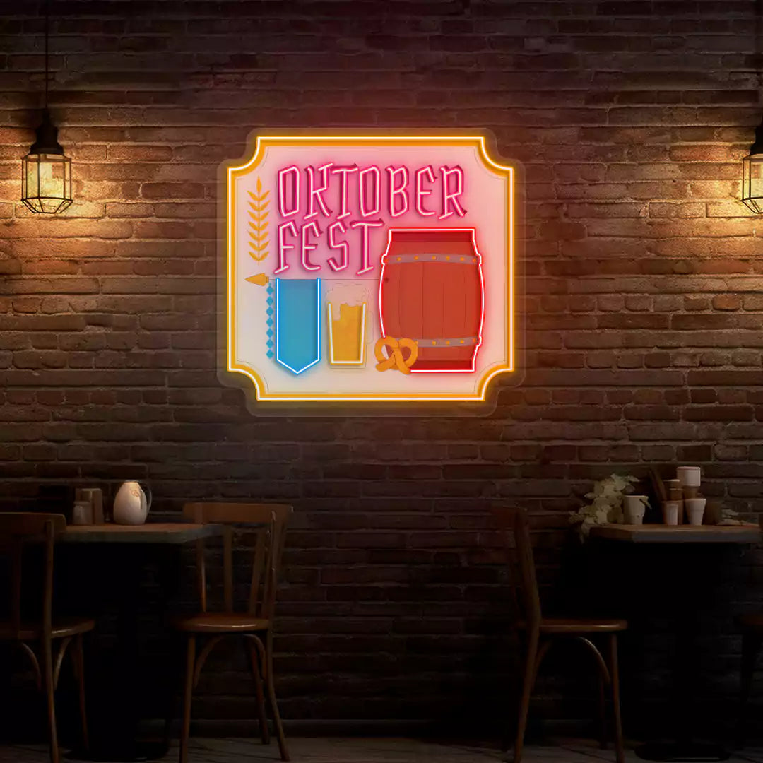 Oktoberfest Barrel Neon Sign | Pink