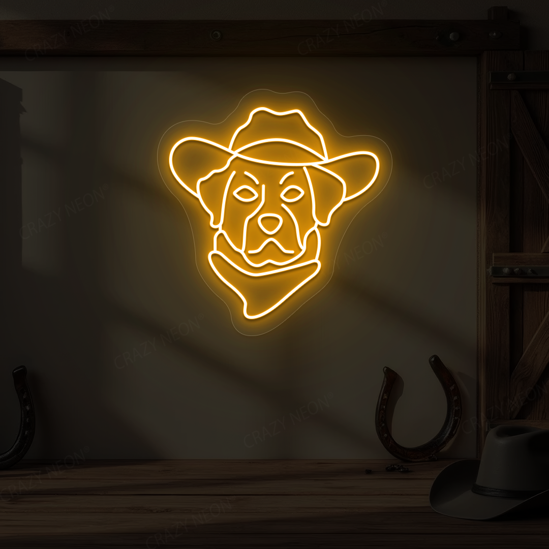 Cowboy Dog with Hat & Bandana Neon Sign | Orange