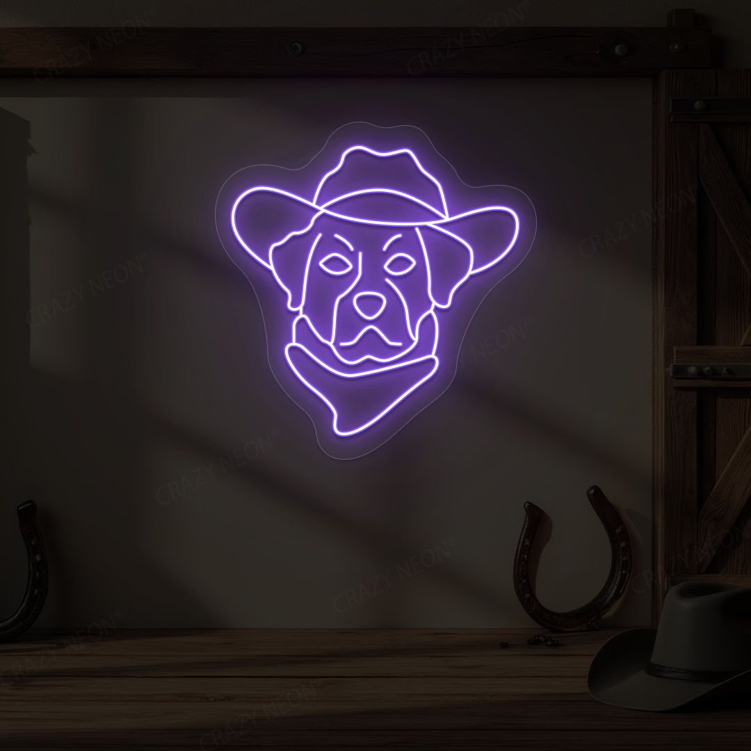 Cowboy Dog with Hat & Bandana Neon Sign | Purple