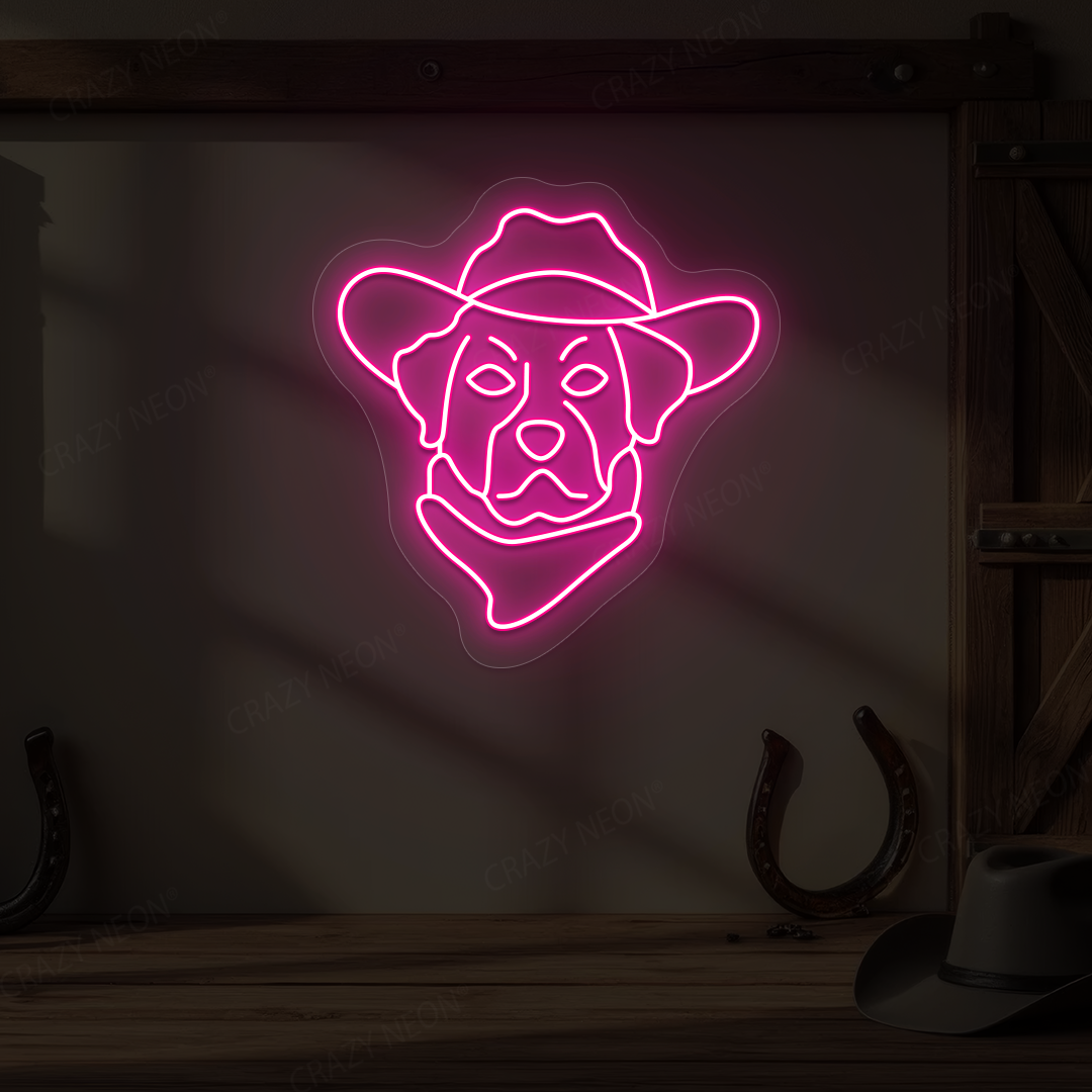 Cowboy Dog with Hat & Bandana Neon Sign | Pink