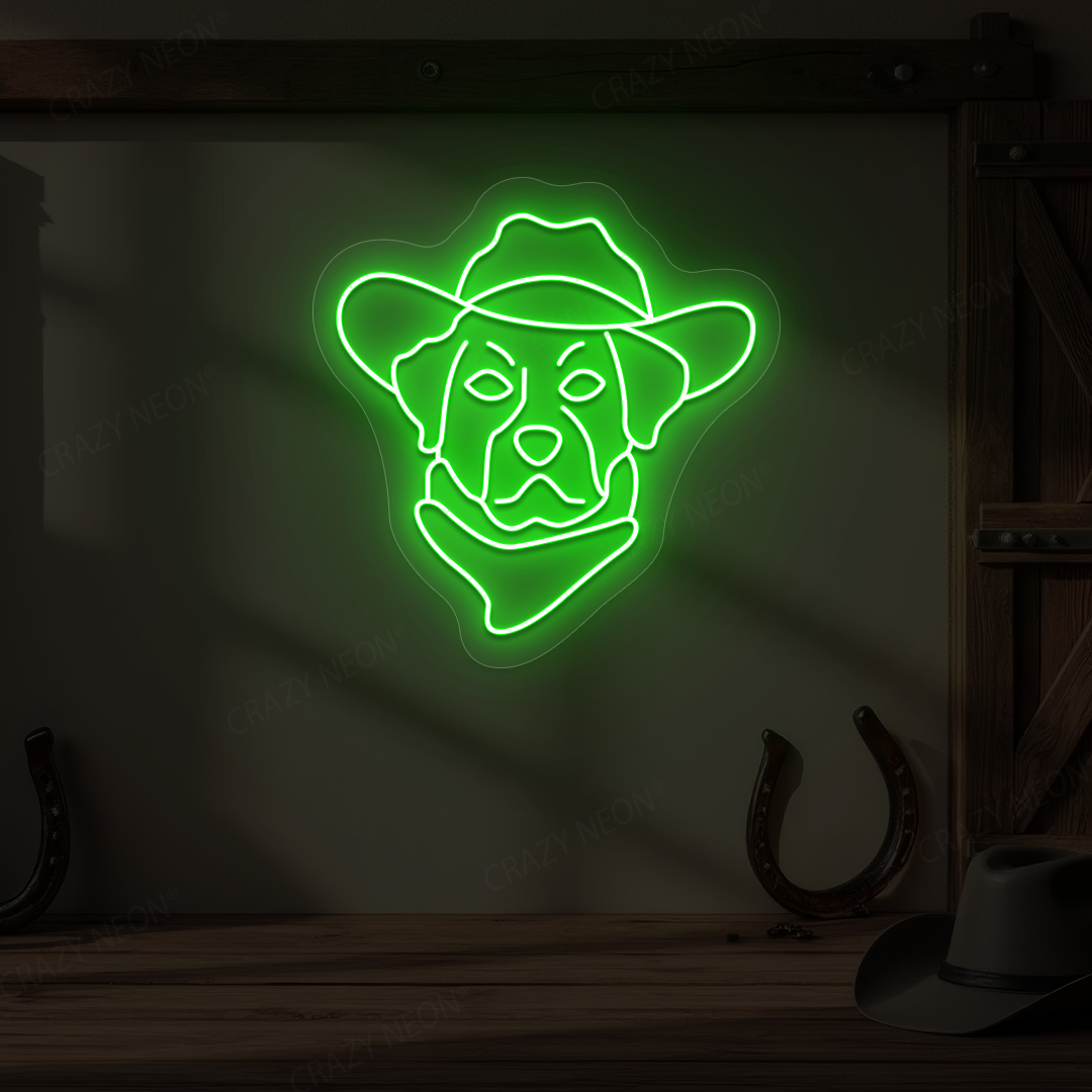 Cowboy Dog with Hat & Bandana Neon Sign | Green