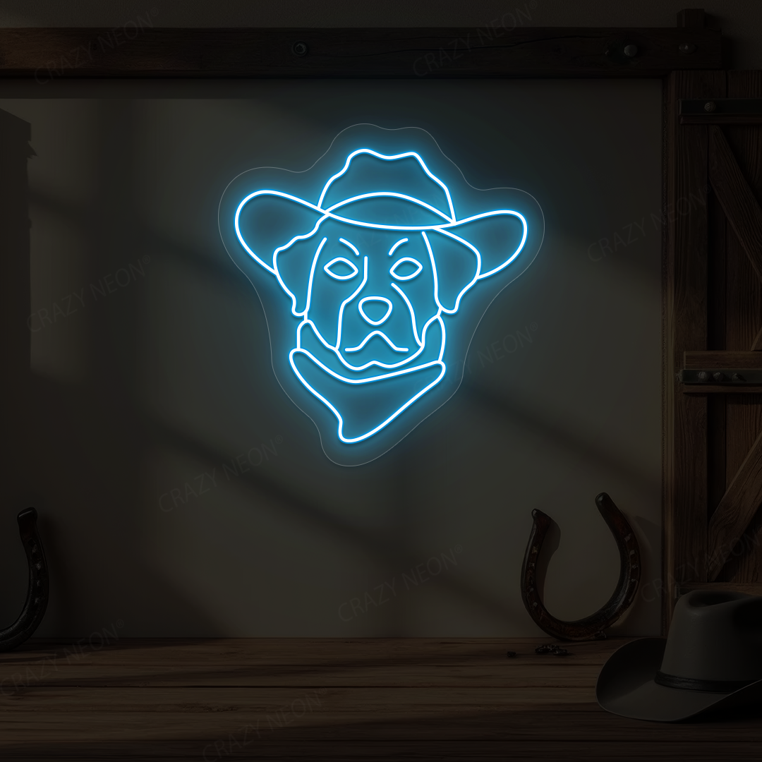 Cowboy Dog with Hat & Bandana Neon Sign | Iceblue