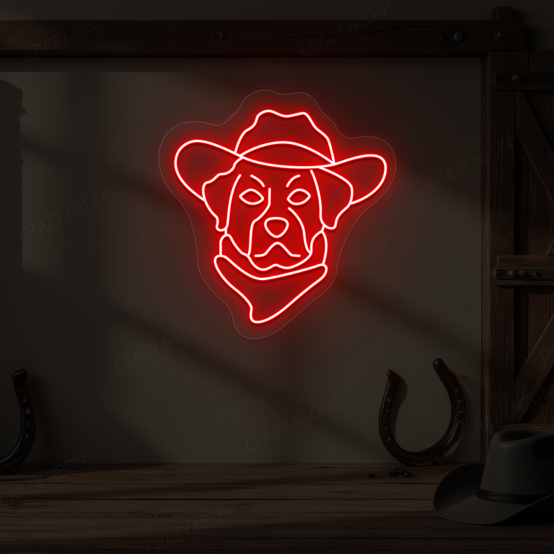 Cowboy Dog with Hat & Bandana Neon Sign | Red