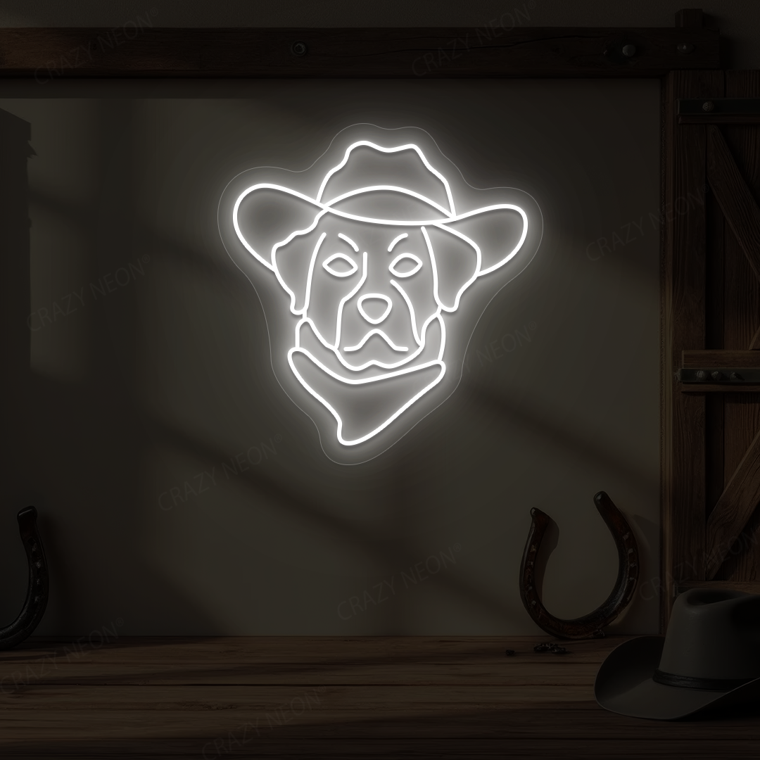 Cowboy Dog with Hat & Bandana Neon Sign | White