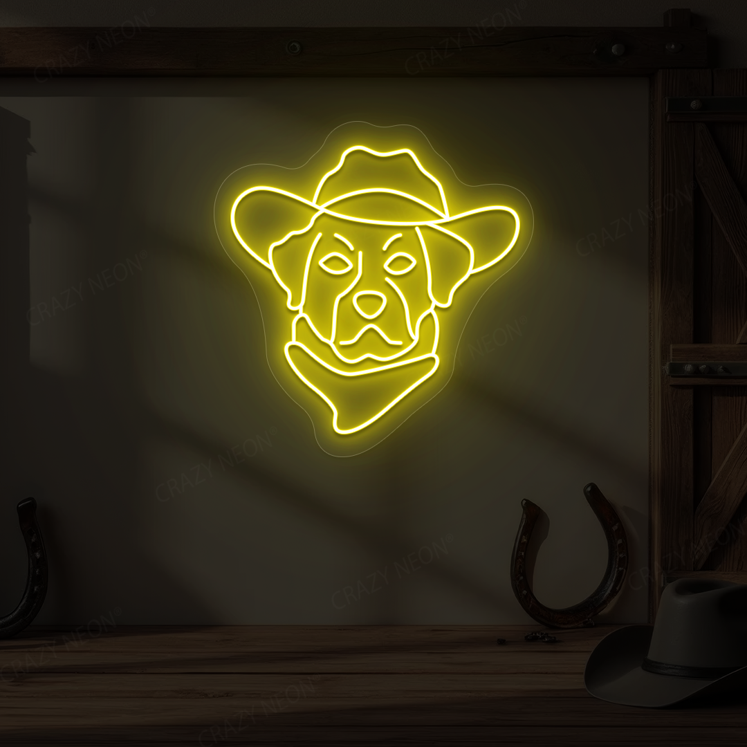 Cowboy Dog with Hat & Bandana Neon Sign | Yellow