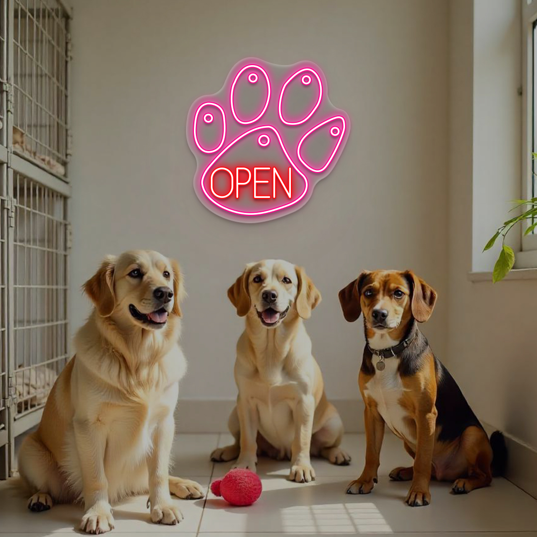 Open Paw Pet Shop Neon Sign | Pink